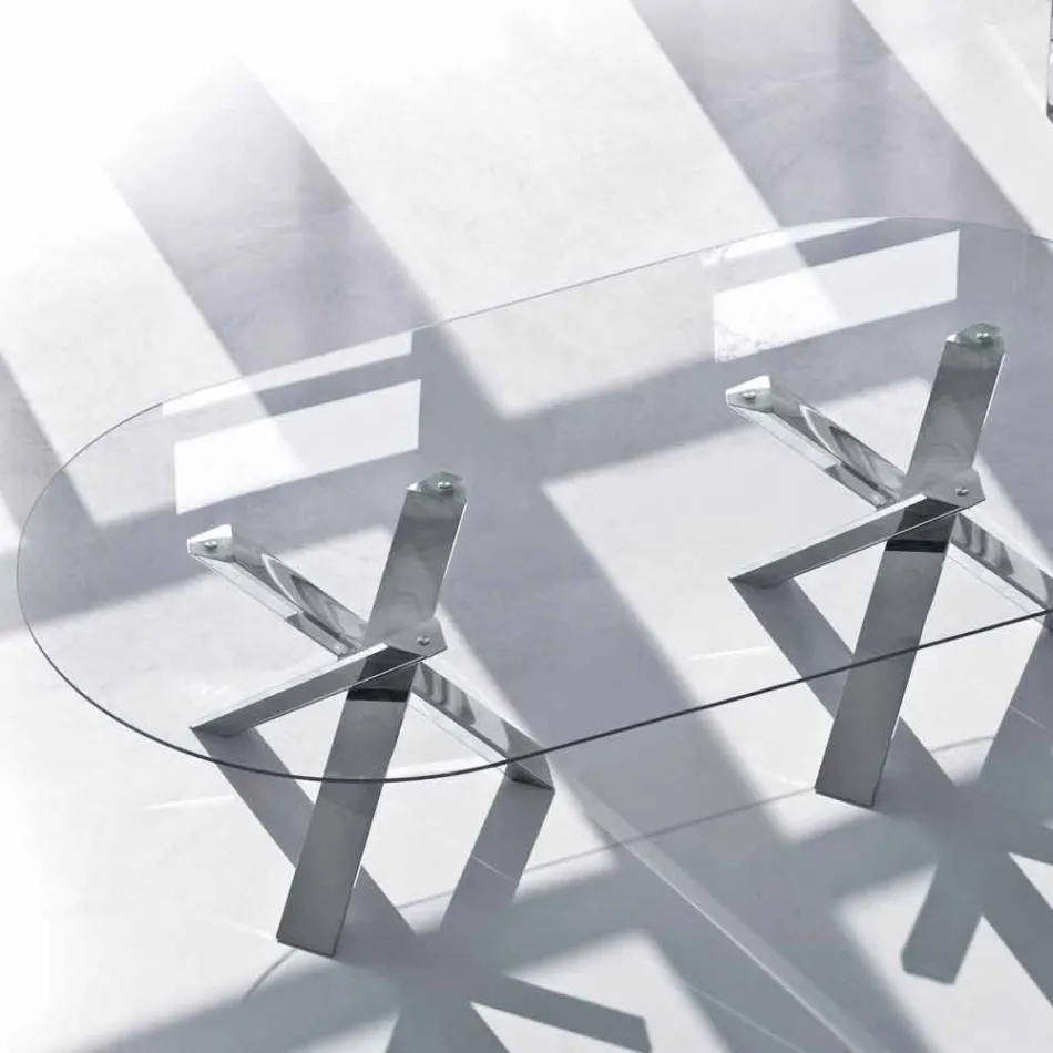 Tavolo ovale di design in cristallo 280x120cm made in Italy Tree Viadurini