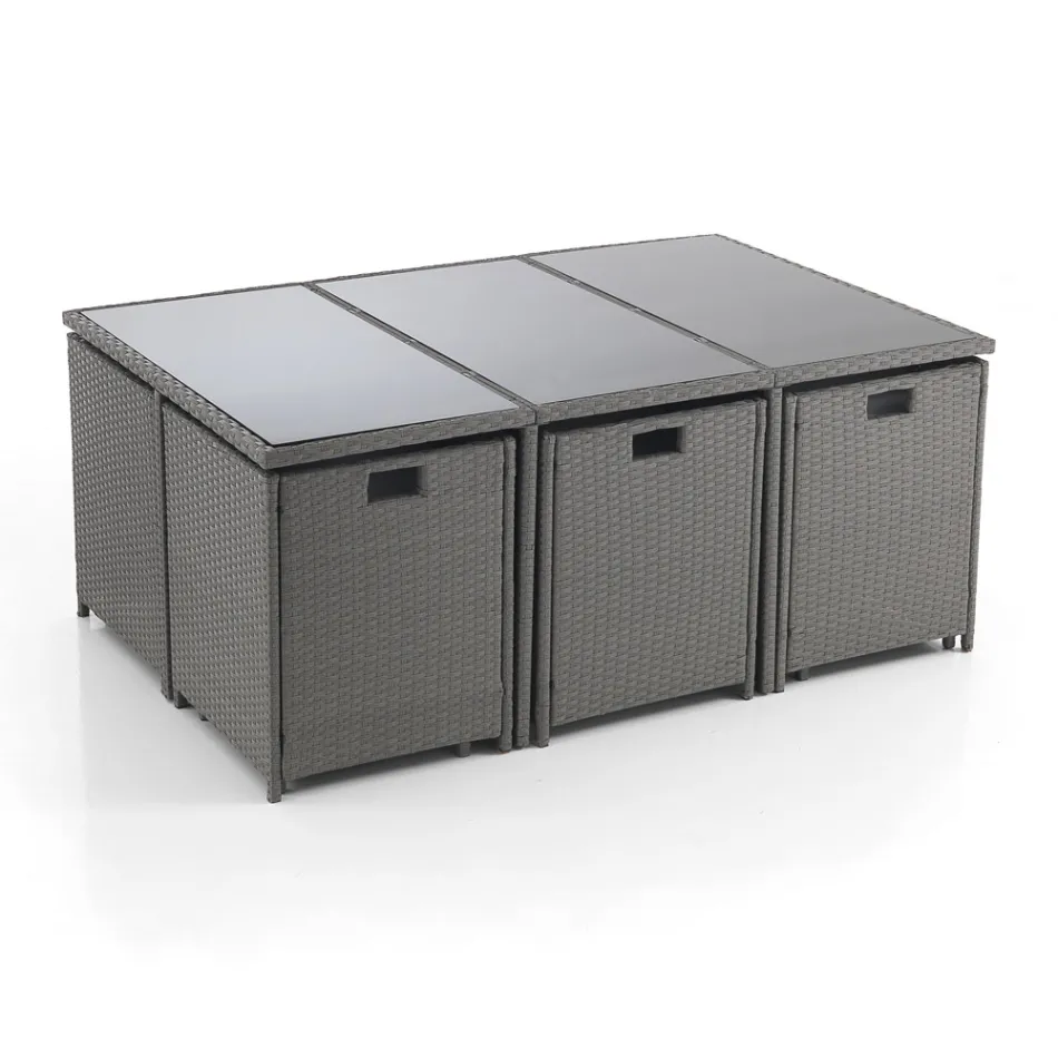 Tavolo per Interno e Esterno con 6 Sedie con Schienale Reclinabile e 4 Pouf - Venir Viadurini