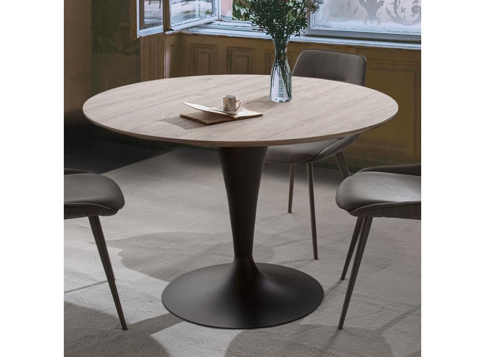 Tavolo per Sala da Pranzo con Piano Rotondo Allungabile Fino a 170 cm - Moreno Viadurini