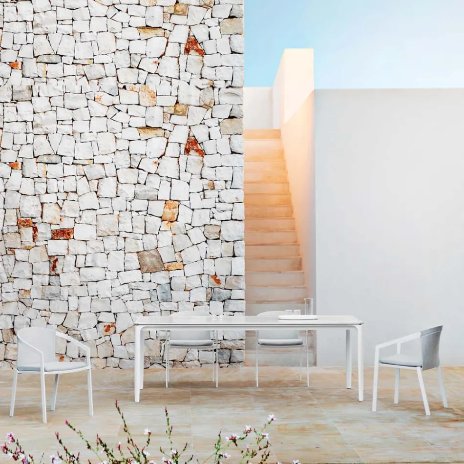 Tavolo Pranzo da Giardino in Alluminio e Hpl o Gres, Varie Finiture - Filomena Viadurini