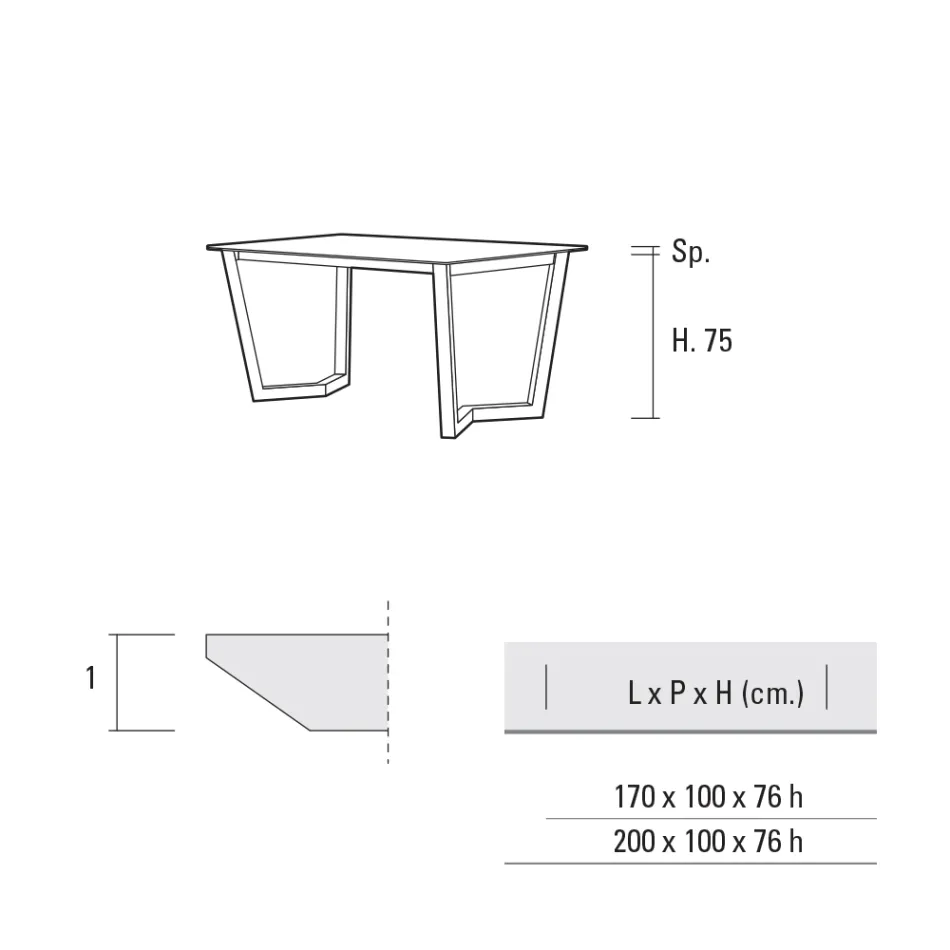 Tavolo Pranzo Fisso in Metallo e Hpl Stratificato Made in Italy - Bastiano Viadurini