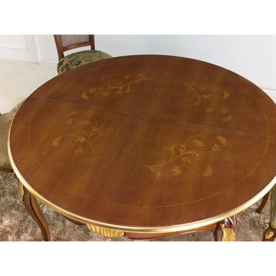 Tavolo Pranzo Rotondo Allungabile 240 cm in Legno Made in Italy - Baroque Viadurini