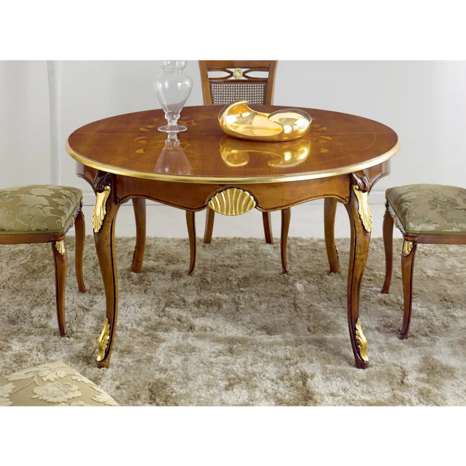 Tavolo Pranzo Rotondo Allungabile 240 cm in Legno Made in Italy - Baroque Viadurini