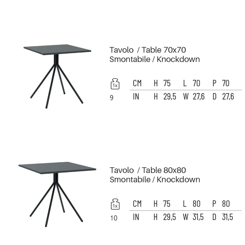 Tavolo Quadrato da Esterno in Acciaio Zincato Made in Italy - Ralph Viadurini