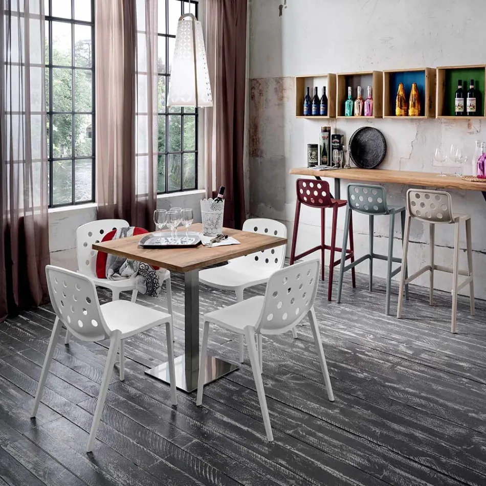 Tavolo Quadrato in HPL Metallo Inox Satinato Made in Italy - Lente Viadurini