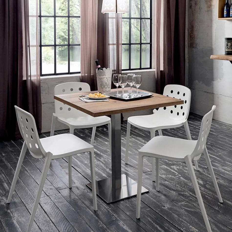 Tavolo Quadrato in HPL Metallo Inox Satinato Made in Italy - Lente Viadurini