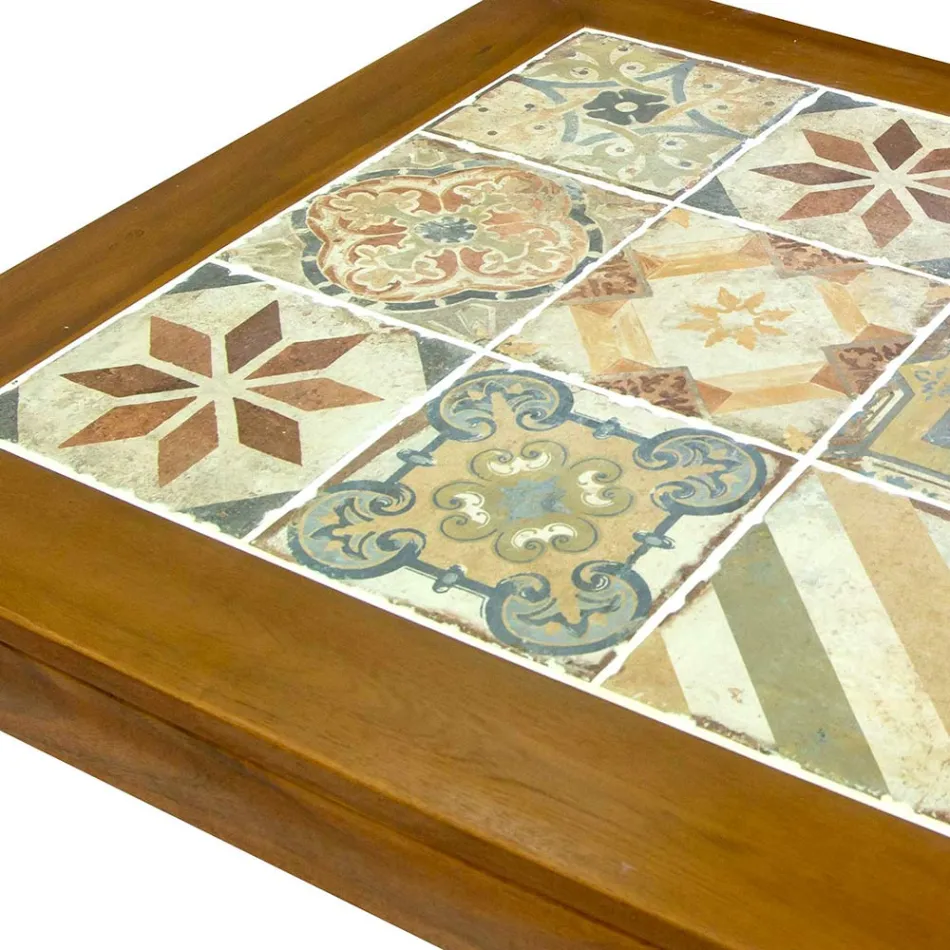 Tavolo Quadrato Realizzato in Legno di Acacia e Piano in Ceramica - Tecnica Viadurini