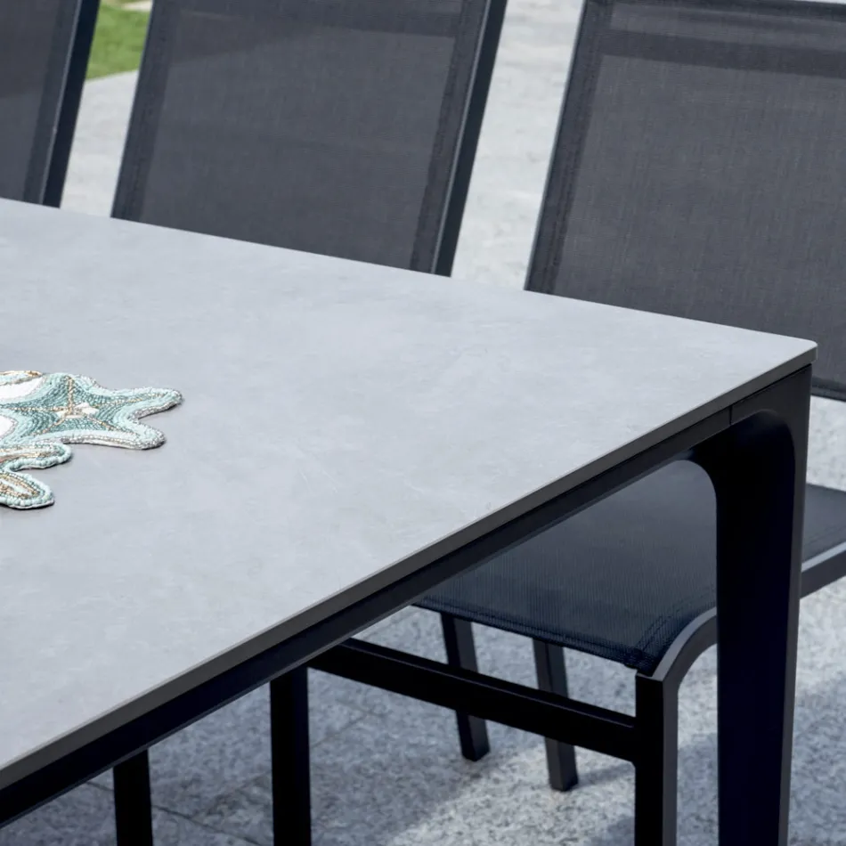 Tavolo Rettangolare da Giardino in Alluminio e Gres - Lunara Viadurini
