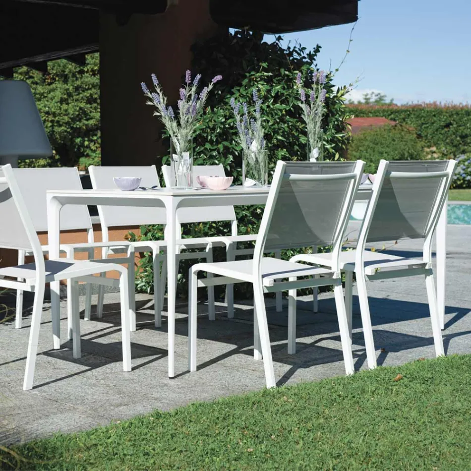 Tavolo Rettangolare da Giardino in Alluminio e Gres - Lunara Viadurini