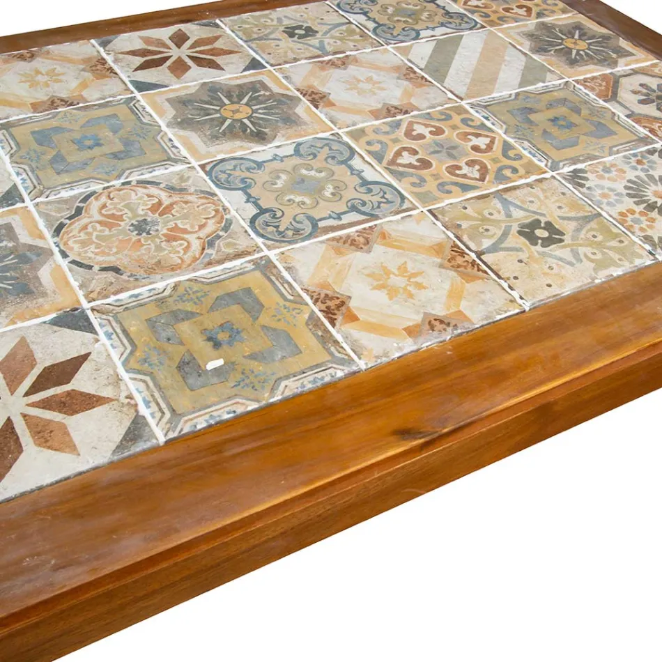 Tavolo Rettangolare Realizzato in Legno di Acacia e Piano in Ceramica - Tecnica Viadurini