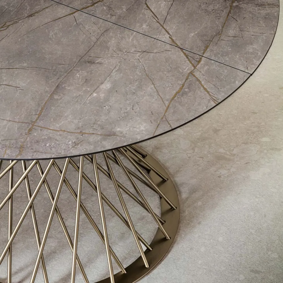 Tavolo Rotondo Allungabile a 170 cm in Metallo e HPL - Sorriso Viadurini