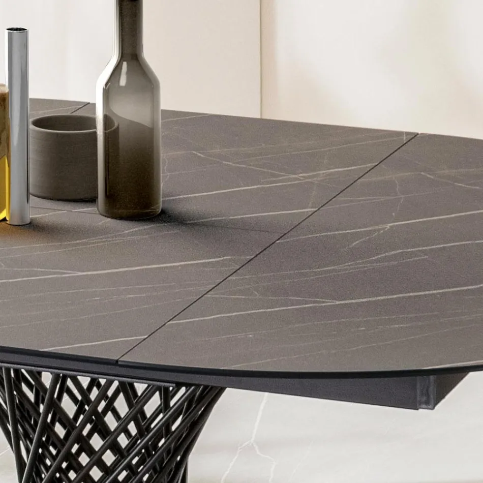 Tavolo Rotondo Allungabile a 170 cm in Metallo e HPL - Sorriso Viadurini