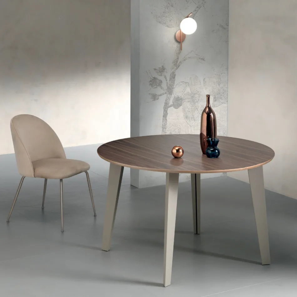 Tavolo Rotondo Allungabile in Legno Impiallacciato Noce canaletto - Tonico Viadurini