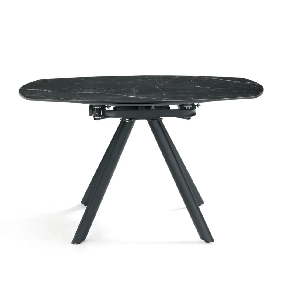 Tavolo Rotondo Allungabile in Pietra Sinterizzata Effetto Marmo - Portico Viadurini