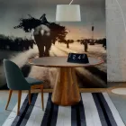 Tavolo rotondo con piano in legno massello di noce naturale, Carlo Viadurini