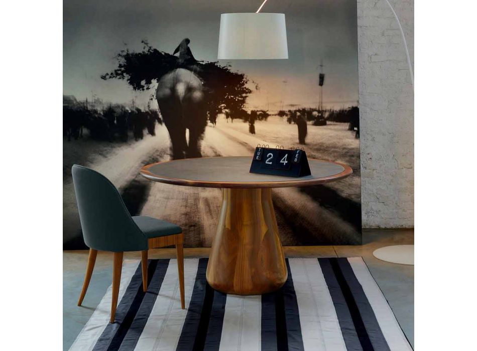 Tavolo rotondo con piano in legno massello di noce naturale, Carlo Viadurini