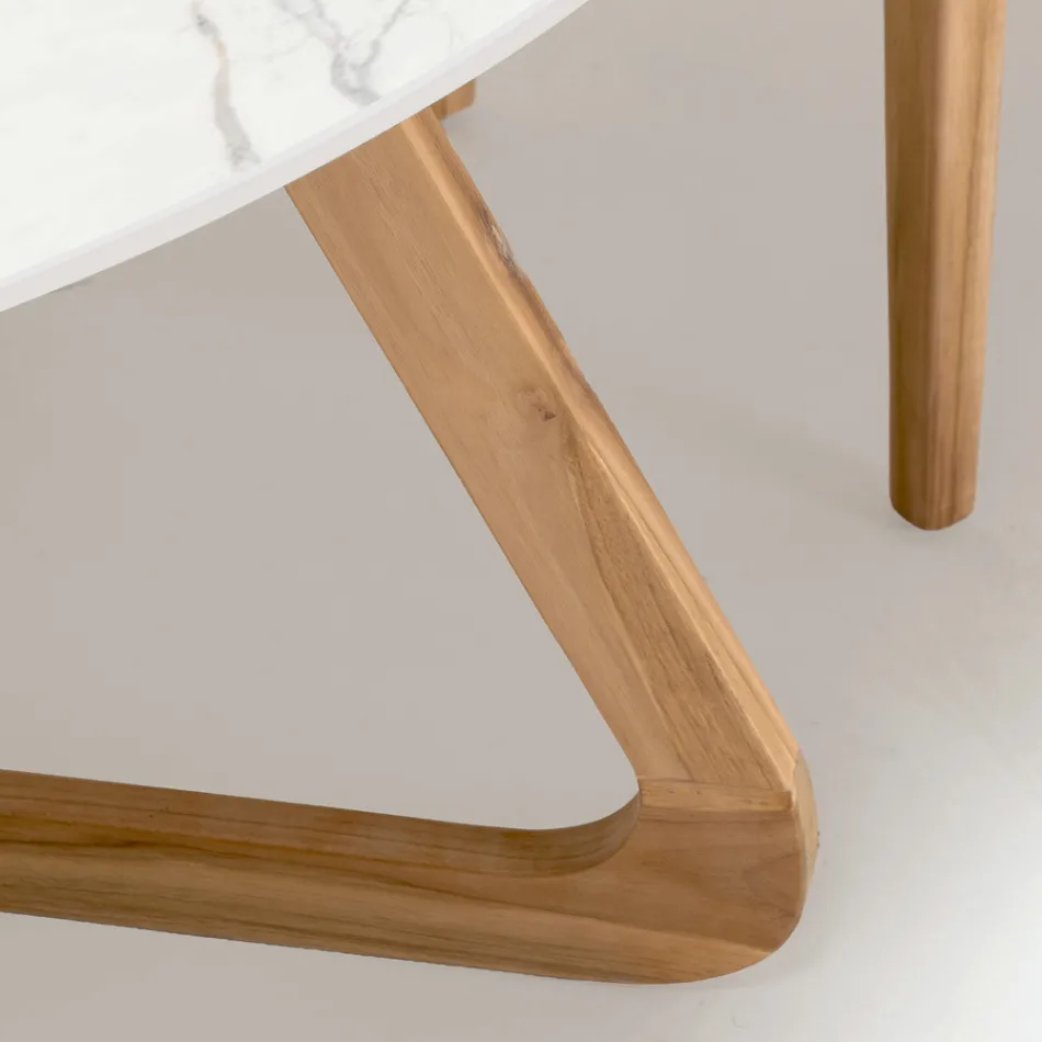 Tavolo Rotondo da Esterno in Ceramica Calacatta Oro Made in Italy - Pegaso Viadurini