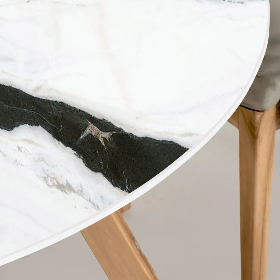 Tavolo Rotondo da Esterno in Ceramica Panda White Made in Italy - Pegaso Viadurini