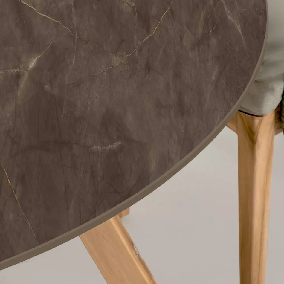 Tavolo Rotondo da Esterno in Ceramica Pulpis Brown Made in Italy - Pegaso Viadurini