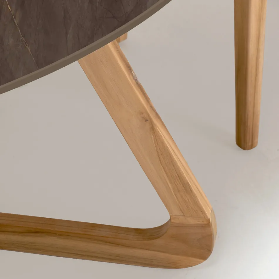 Tavolo Rotondo da Esterno in Ceramica Pulpis Brown Made in Italy - Pegaso Viadurini