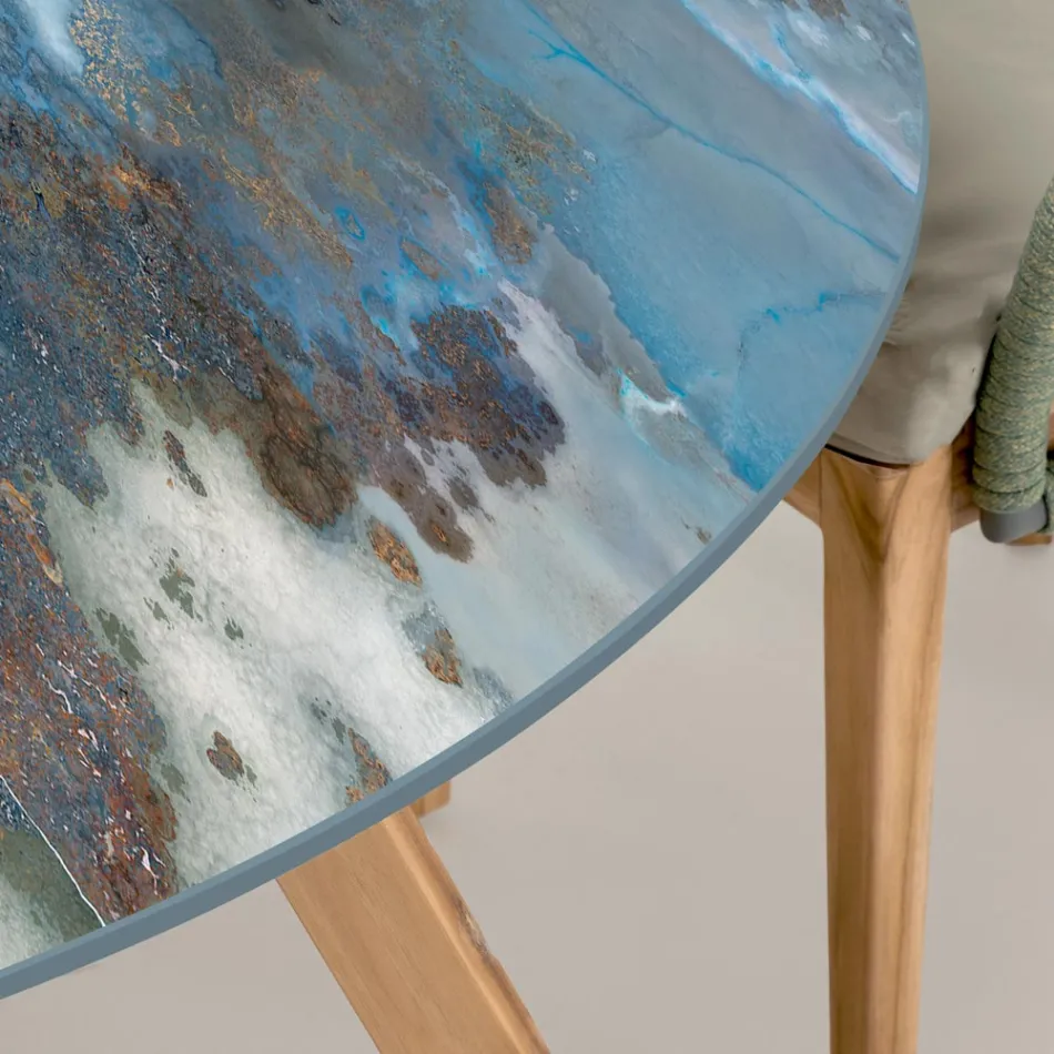 Tavolo Rotondo da Esterno in Ceramica Thunderstorm Made in Italy - Pegaso Viadurini