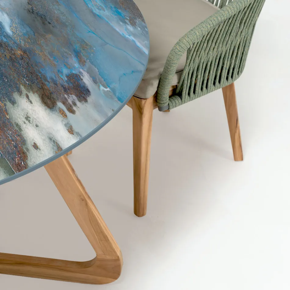 Tavolo Rotondo da Esterno in Ceramica Thunderstorm Made in Italy - Pegaso Viadurini