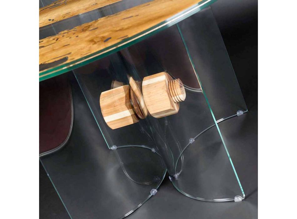 Tavolo rotondo di design in legno di briccola Veneziana e vetro Viadurini