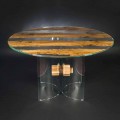 Tavolo rotondo di design in legno di briccola Veneziana e vetro