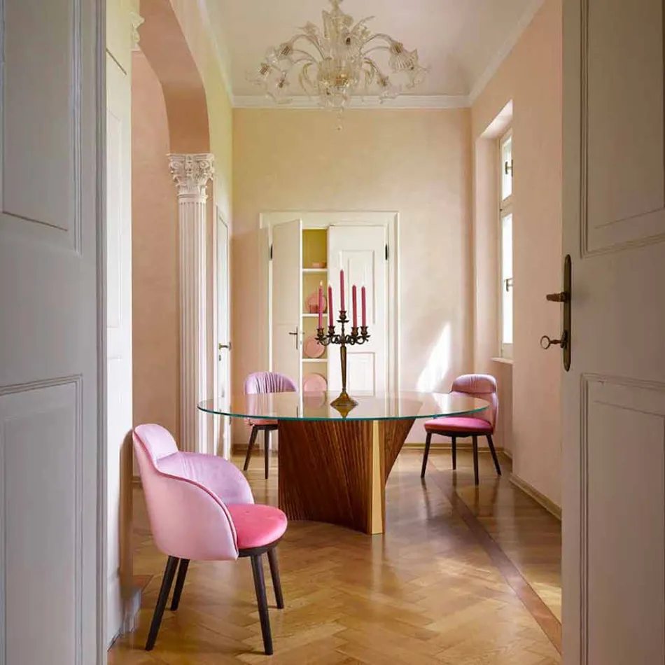 Tavolo Rotondo di Design in Vetro e Frassino Oliato Made in Italy - Madame Viadurini