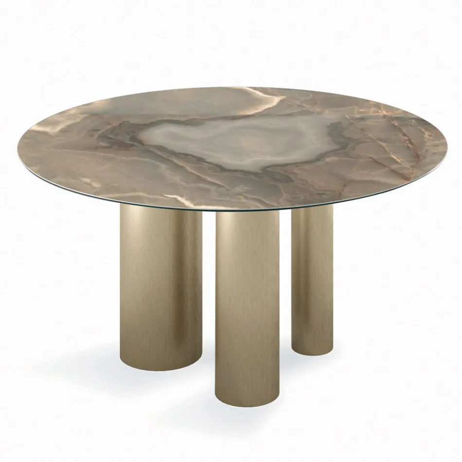 Tavolo Rotondo Fisso con Piano in Ceramica Made in Italy - Forbice  Viadurini