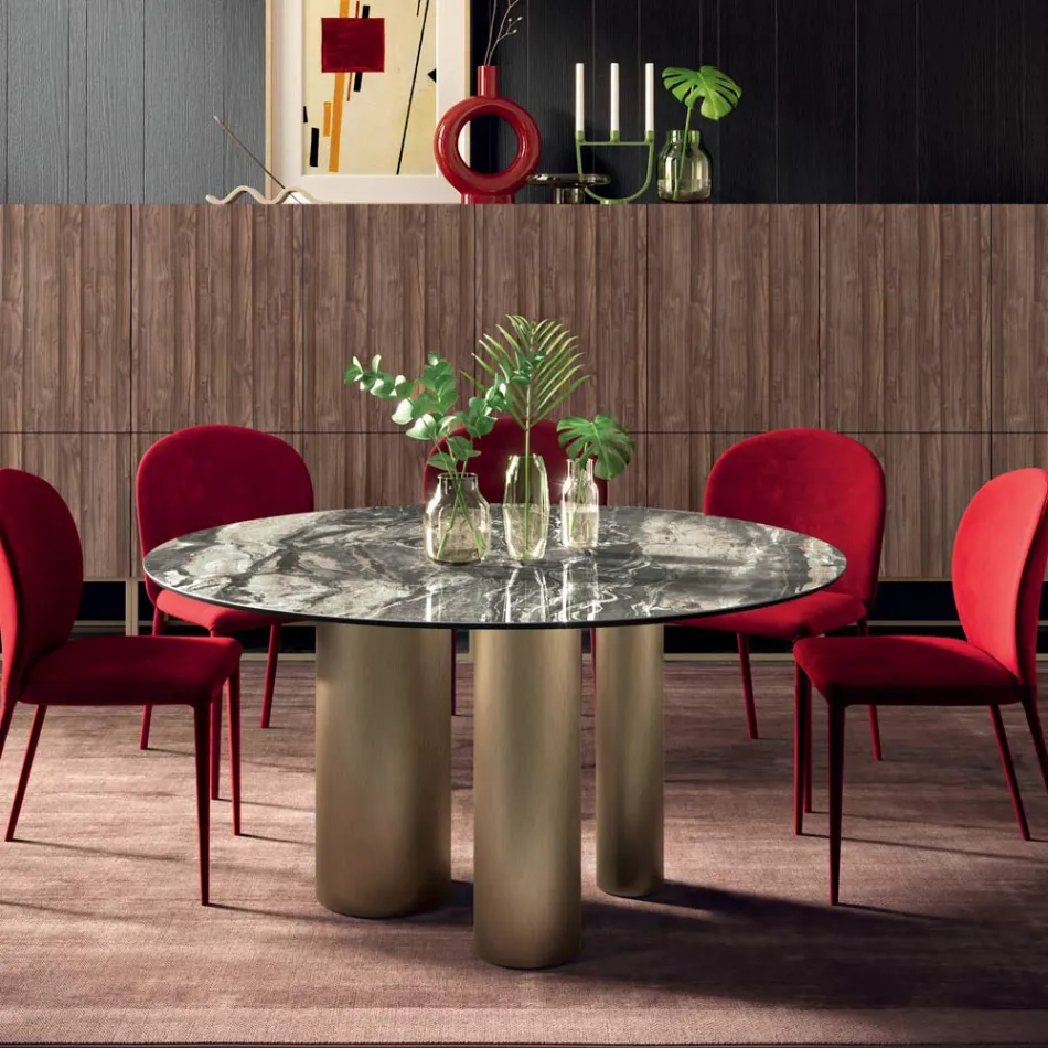 Tavolo Rotondo Fisso con Piano in Ceramica Made in Italy - Forbice  Viadurini