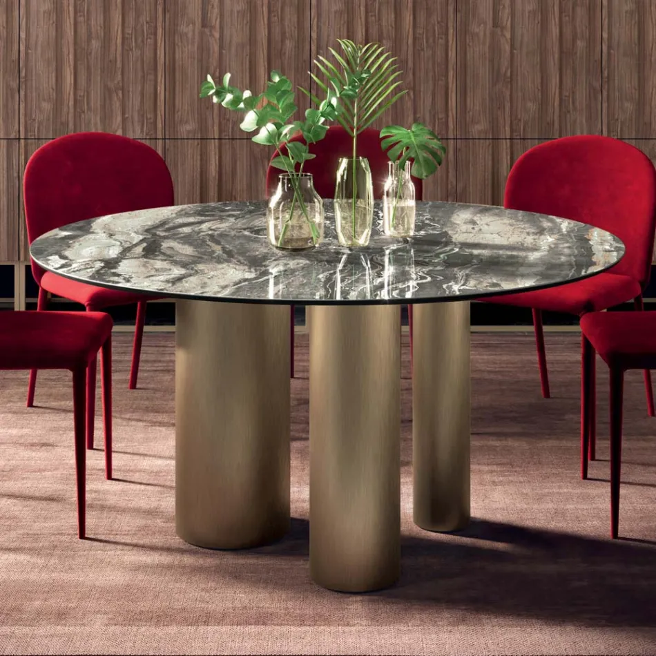 Tavolo Rotondo Fisso con Piano in Ceramica Made in Italy - Forbice  Viadurini