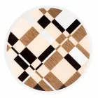 Tavolo rotondo modeno con piano in vetro e intarsi di legno Ozzy Viadurini