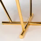 Tavolo rotondo modeno con piano in vetro e intarsi di legno Ozzy Viadurini