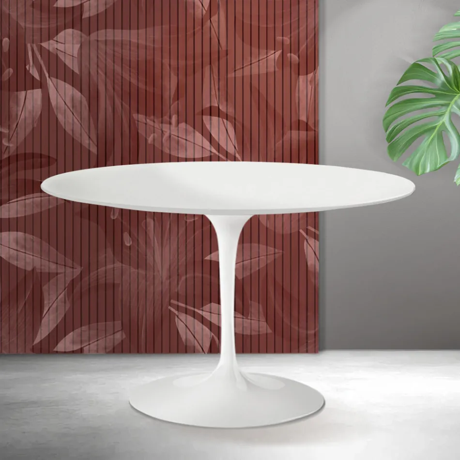 Tavolo Rotondo Tulip Saarinen H 74 cm in Ceramica Florim Bianca Opaca - Scarlet Viadurini