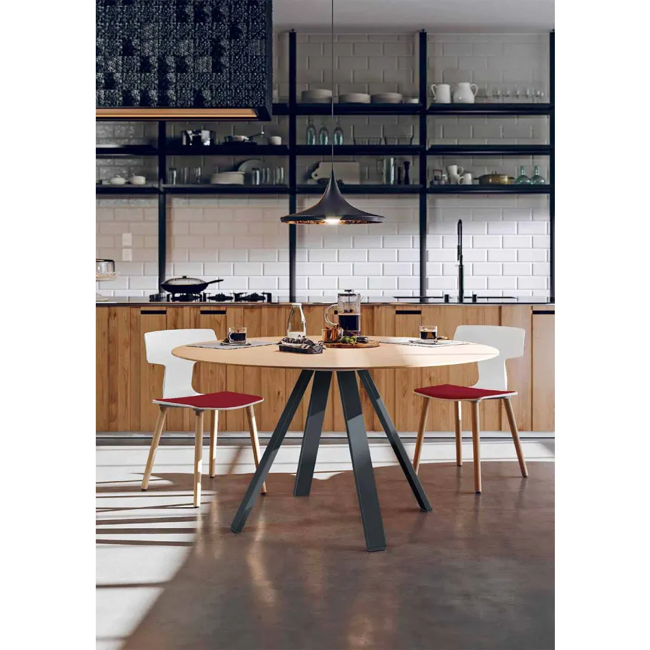 Tavolo Sala da Pranzo Tondo in Metallo e MDF Made in Italy - Cornelius Viadurini