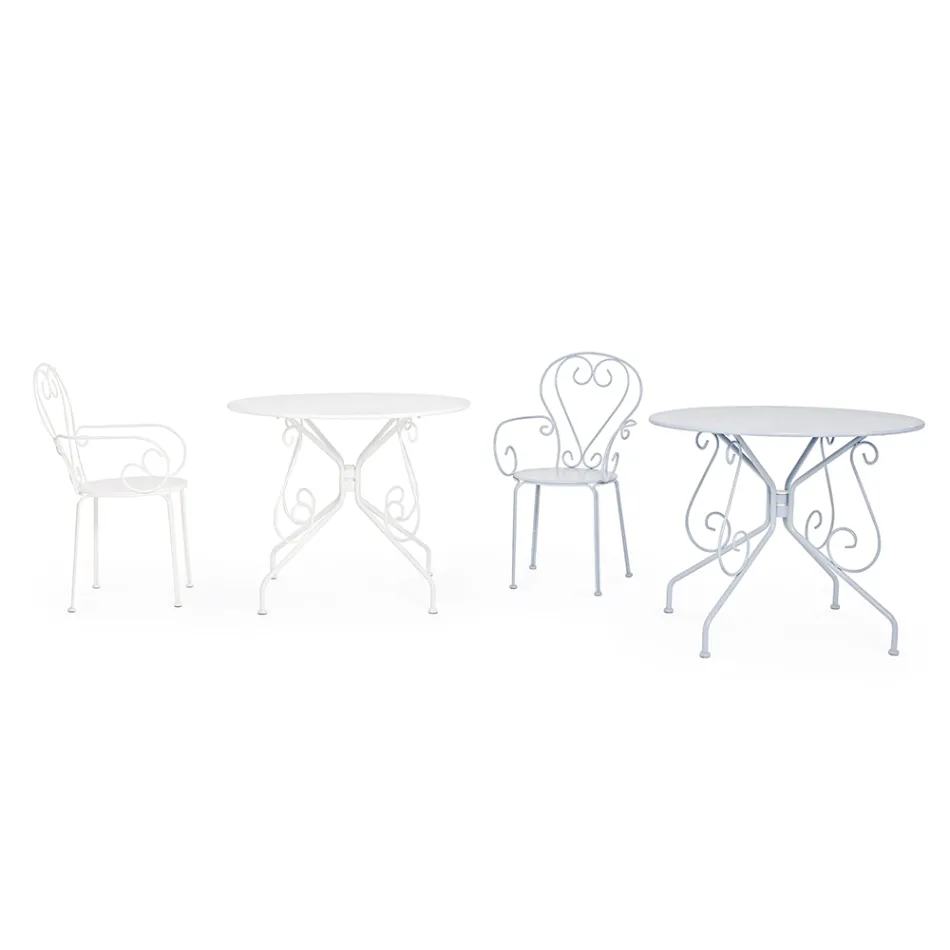 Tavolo Tondo da Giardino Stile Shabby Chich in Acciaio Verniciato - Incanto Viadurini