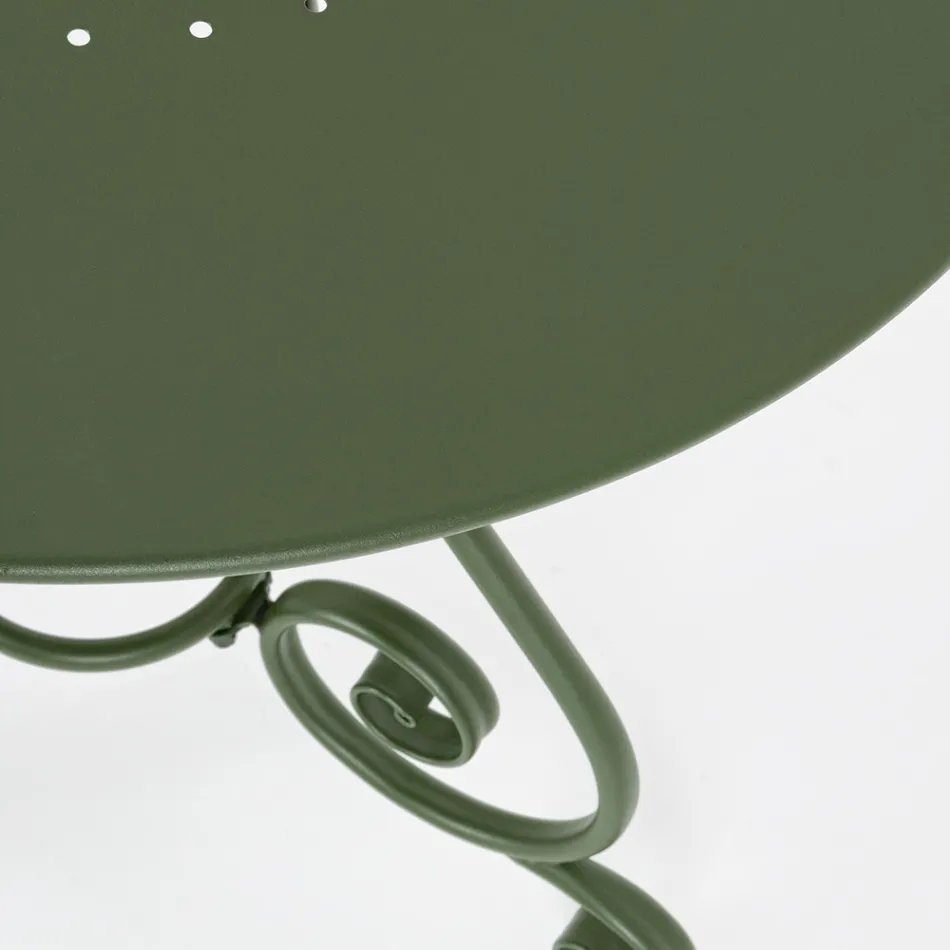 Tavolo Tondo da Giardino Stile Shabby Chich in Acciaio Verniciato - Incanto Viadurini