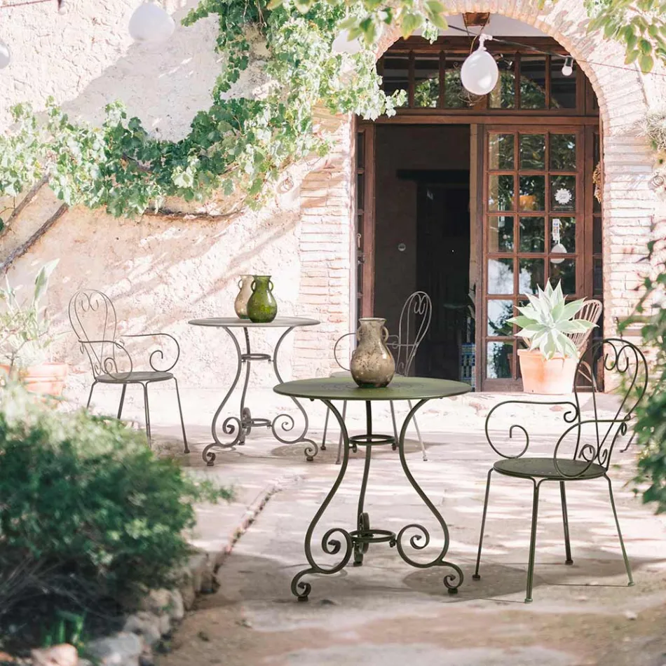 Tavolo Tondo da Giardino Stile Shabby Chich in Acciaio Verniciato - Incanto Viadurini