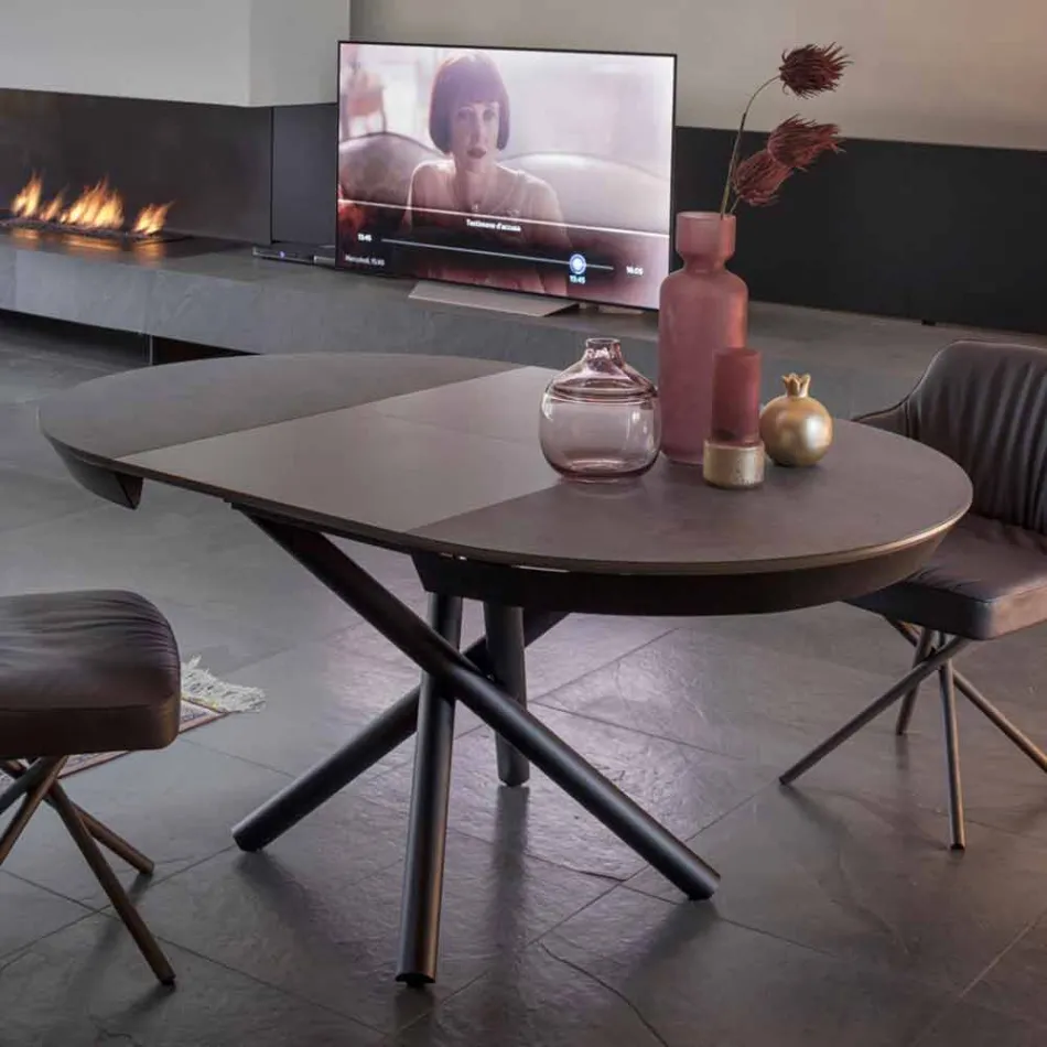 Tavolo Tondo da Pranzo Allungabile a 165 cm con Piano in Ceramica - Pistolero Viadurini