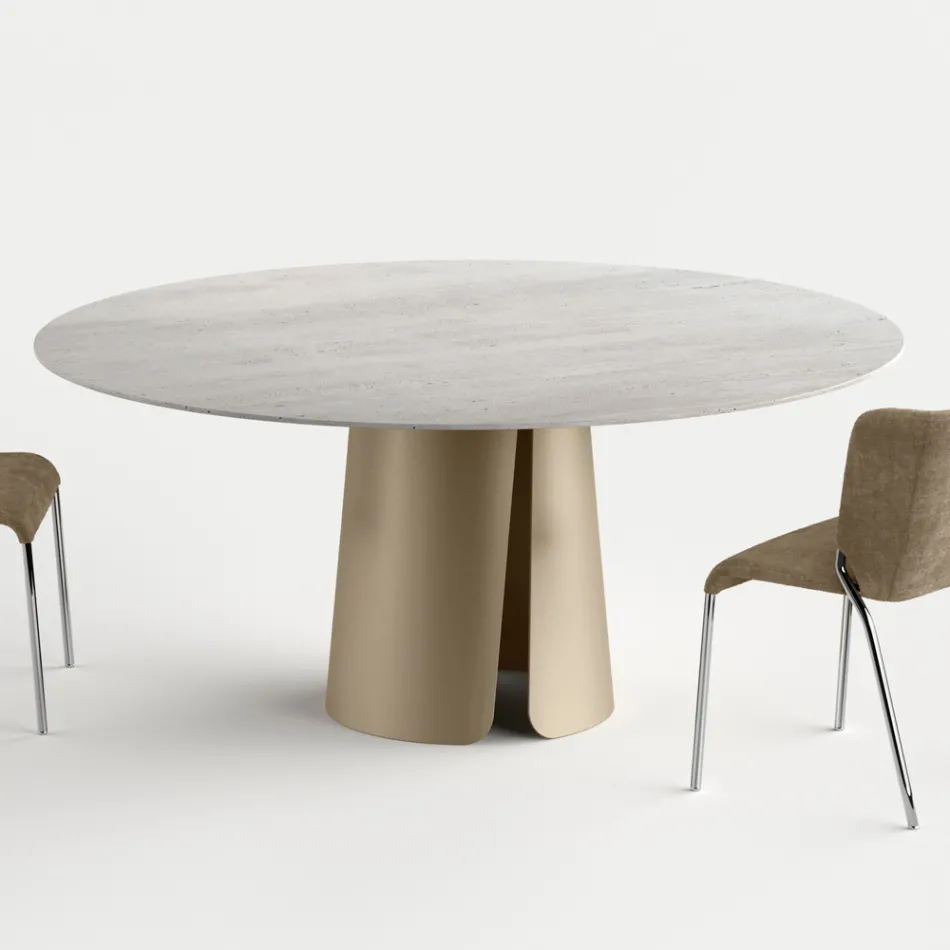 Tavolo Tondo da Pranzo con Piano in Ceramica di Design Made in Italy - Caleido Viadurini