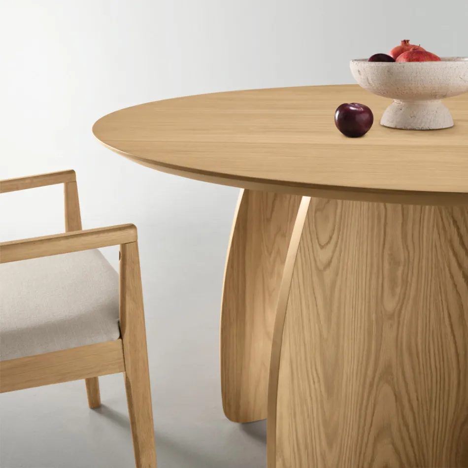 Tavolo Tondo da Sei Persone in Mdf in Tre Colori con Gambe Curve - Argo Viadurini