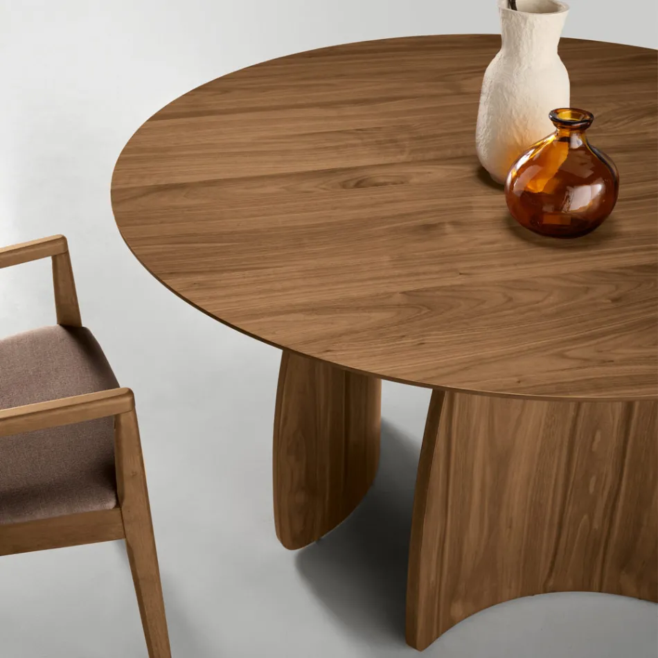 Tavolo Tondo da Sei Persone in Mdf in Tre Colori con Gambe Curve - Argo Viadurini