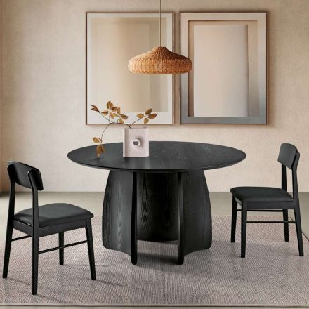 Tavolo Tondo da Sei Persone in Mdf in Tre Colori con Gambe Curve - Argo Viadurini