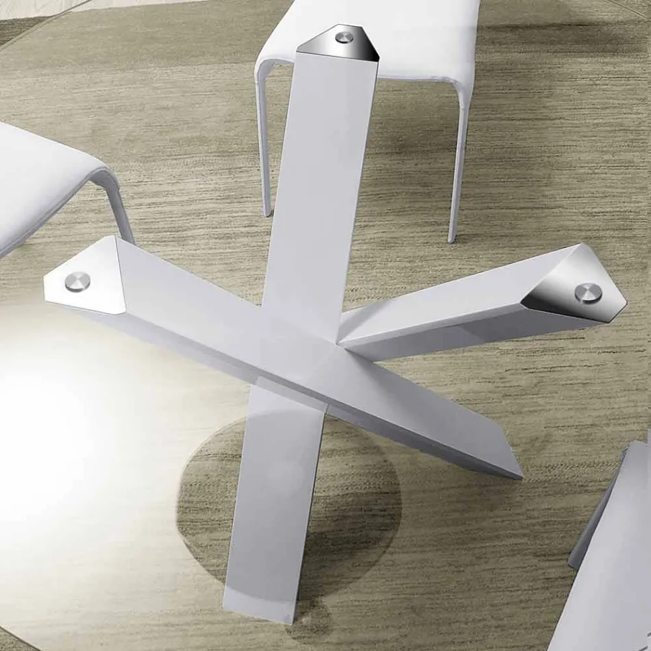 Tavolo tondo di design d.130 piano in cristallo made in Italy Cristal Viadurini