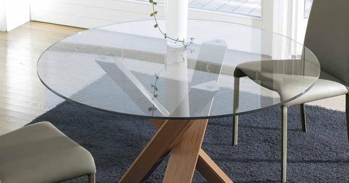 Tavolo tondo di design D 150 piano in cristallo made in Italy Cristal