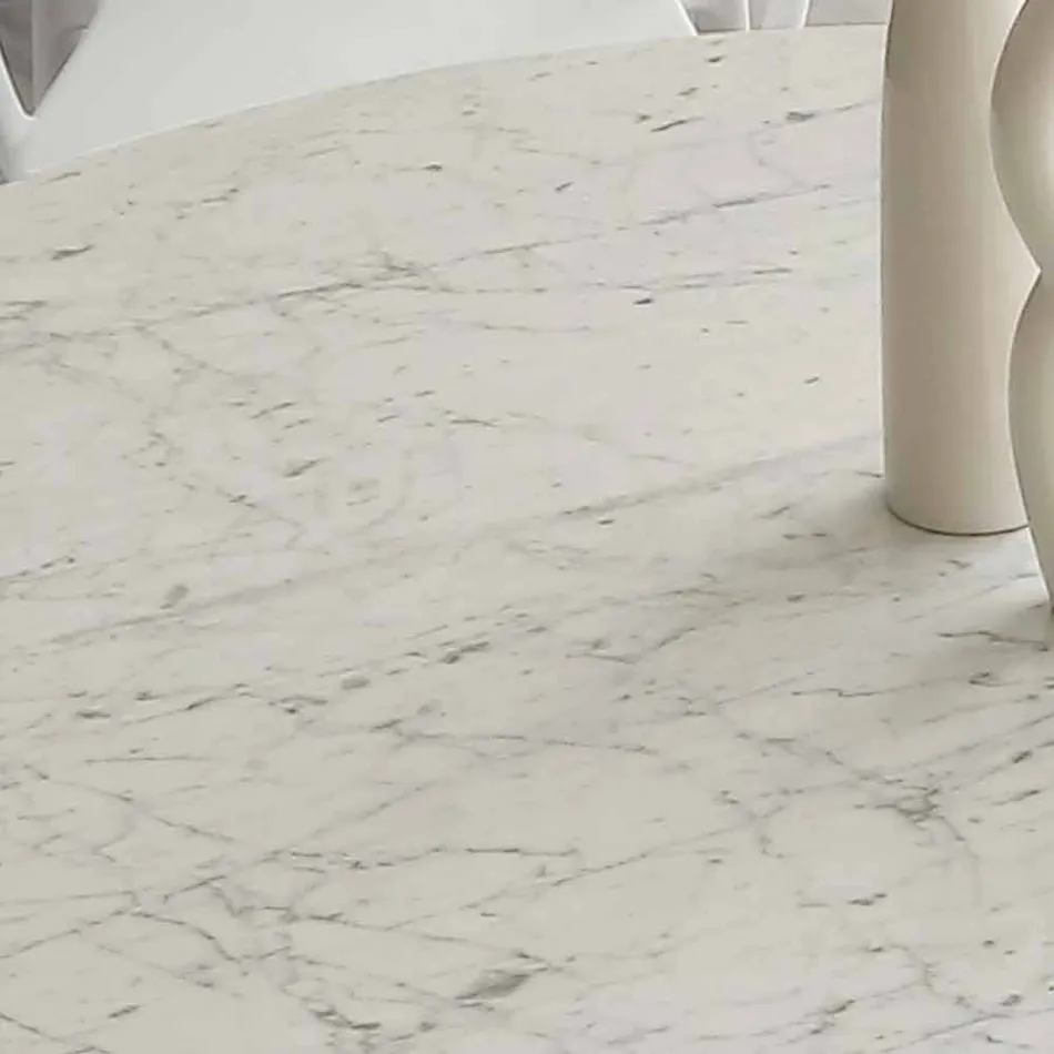 Tavolo tondo diametro 120 cm con piano in marmo carrara bianco Rimini Viadurini