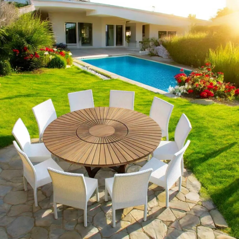 Tavolo tondo in teak e massello da esterno Real Table Viadurini