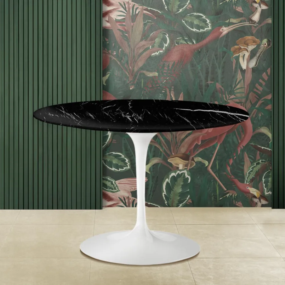 Tavolo Tulip Eero Saarinen H 73 con Piano in Marmo Nero Marquinia Made in Italy - Scarlet Viadurini
