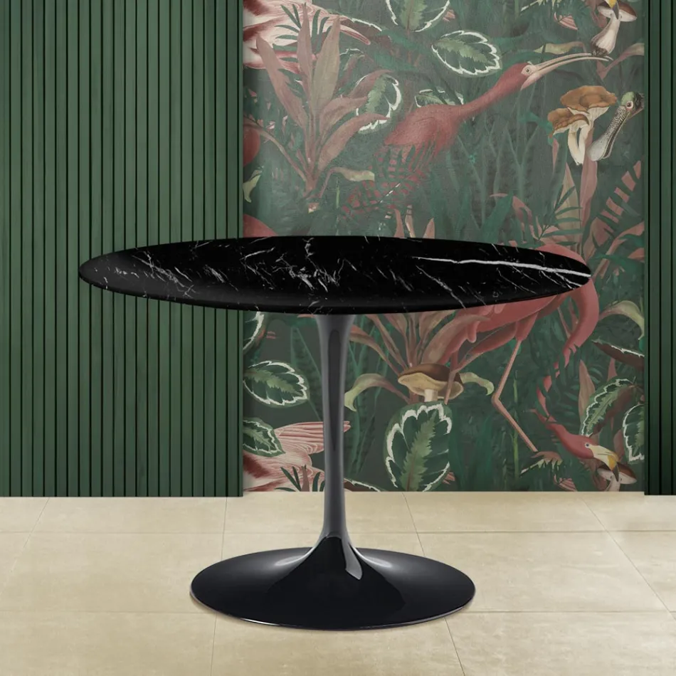Tavolo Tulip Eero Saarinen H 73 con Piano in Marmo Nero Marquinia Made in Italy - Scarlet Viadurini